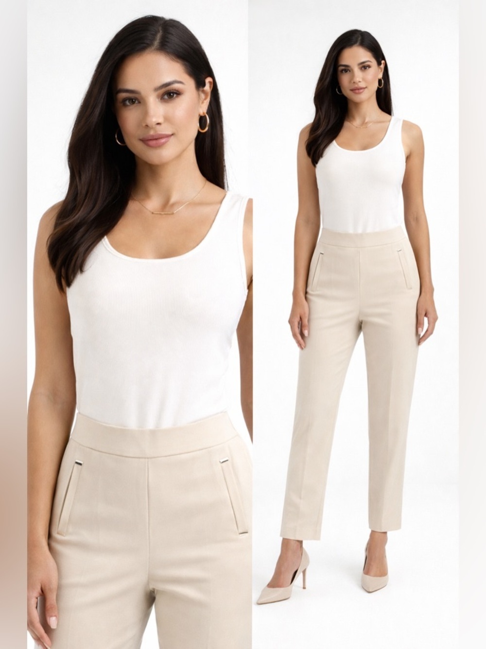 Cato est. 1946 Cream Stretch Ankle Pants Size S Slim Straight Career Minimalist